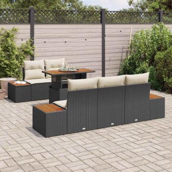 6-teiliges Garten Sofa Set mit Kissen in schwarzem Poly-Rattan