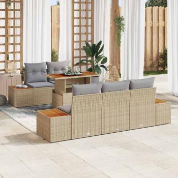 ARDEBO.de - 6-teiliges Garten Sofa Set mit Kissen Beige Poly Rattan