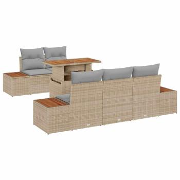 6-teiliges Garten Sofa Set mit Kissen Beige Poly Rattan