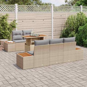 6-teiliges Garten Sofa Set mit Kissen Beige Poly Rattan