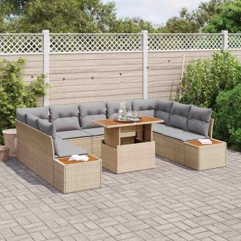 6-teiliges Garten Sofa Set mit Kissen Beige Poly Rattan