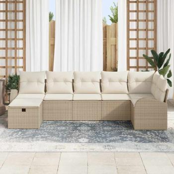 7-teiliges Garten Sofa Set mit Kissen Beiges Poly Rattan