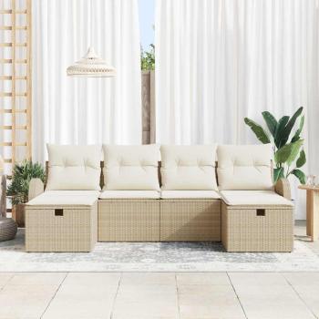 6-tlg. Garten-Sofagarnitur mit Kissen Beige Poly Rattan