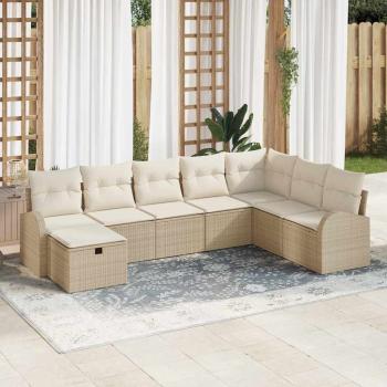ARDEBO.de - 8-tlg. Garten-Sofagarnitur mit Kissen Beige Poly Rattan