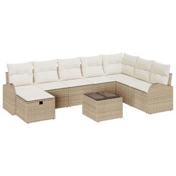 9-tlg. Garten-Sofagarnitur mit Kissen Beige Poly Rattan