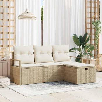 ARDEBO.de - 4-teiliges Garten Sofa Set mit Kissen Beige Poly Rattan