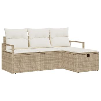 4-teiliges Garten Sofa Set mit Kissen Beige Poly Rattan