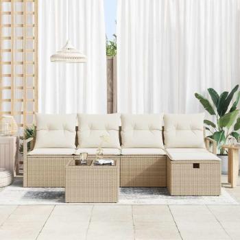 ARDEBO.de - 6-teiliges Garten-Sofa-Set mit Kissen Beige Poly Rattan