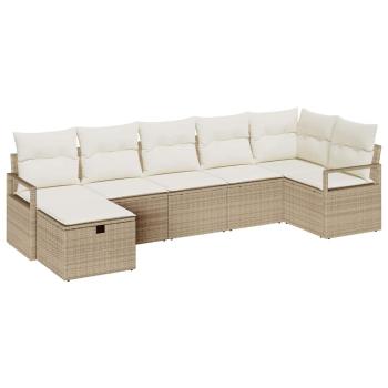 7-tlg. Garten-Sofagarnitur mit Kissen Beige Poly Rattan