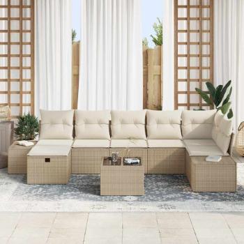 8-tlg. Garten-Sofagarnitur mit Kissen Beige Poly Rattan