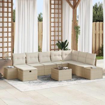 ARDEBO.de - 9-tlg. Garten-Sofagarnitur mit Kissen Beige Poly Rattan