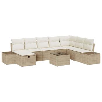 9-tlg. Garten-Sofagarnitur mit Kissen Beige Poly Rattan