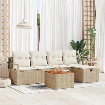 ARDEBO.de - 6-teiliges Gartensofa Set mit Kissen Beige Poly Rattan