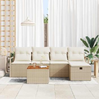 6-teiliges Gartensofa Set mit Kissen Beige Poly Rattan