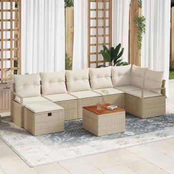 ARDEBO.de - 8-teilige Garten Sofa Set mit Kissen Beige Poly Rattan