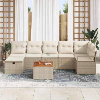 8-teilige Garten Sofa Set mit Kissen Beige Poly Rattan