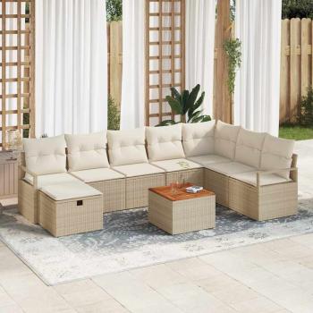 ARDEBO.de - 9-teiliges Garten-Sofaset mit Kissen Beige Poly Rattan