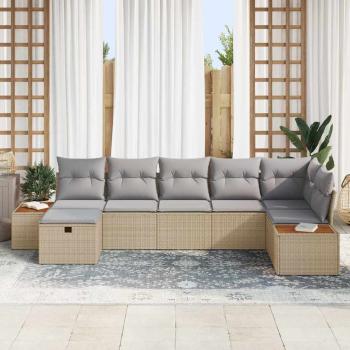 ARDEBO.de - 7-teiliges Garten-Sofa-Set mit Kissen Beige Poly Rattan
