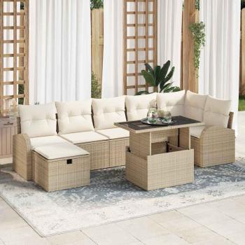 ARDEBO.de - 8-teiliges Garten-Sofa-Set mit Kissen Beige Poly Rattan