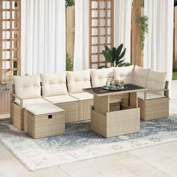ARDEBO.de - 8-Teiliges Garten Sofa Set mit Kissen Beige Poly Rattan
