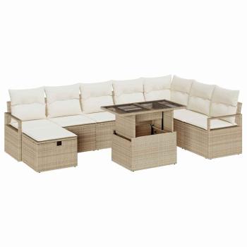 9-teiliges Garten-Sofa-Set mit Kissen Beige Poly Rattan