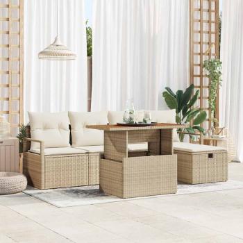 ARDEBO.de - 6-teiliges Garten-Sofa-Set mit Kissen Beige Poly Rattan