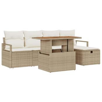 6-teiliges Garten-Sofa-Set mit Kissen Beige Poly Rattan