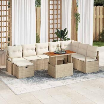 ARDEBO.de - 9-teiliges Garten Sofa Set mit Kissen Beige Poly Rattan