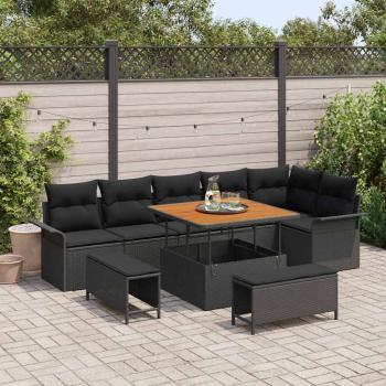 ARDEBO.de - 9-teiliges Garten-Sofaset mit Kissen schwarzes Poly-Rattan Akazie