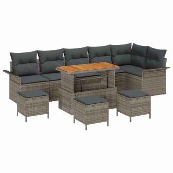 10-teiliges Garten-Sofa-Set mit Kissen in Grau ? Poly Rattan Akazie