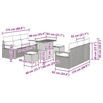 9-tlg. Garten-Sofagarnitur mit Kissen Beige Poly Rattan Akazie