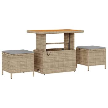 10-teiliges Garten Sofaset mit Kissen Beige Poly Rattan Akazie