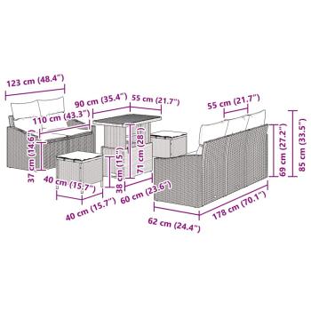 8-teiliges Garten Sofa Set mit Kissen Beige Poly-Rattan Akazie