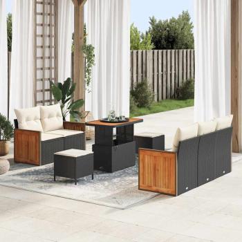 ARDEBO.de - 8-tlg. Garten-Sofagarnitur mit Kissen Schwarz Poly Rattan