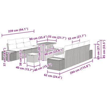 Gartensofa-set mit Kissen 10 pcs Schwarz und Creme