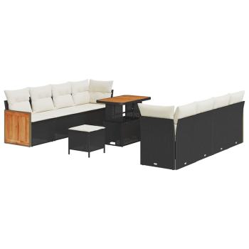 11-teiliges Garten Sofa Set mit Kissen Schwarz Poly Rattan Akazie