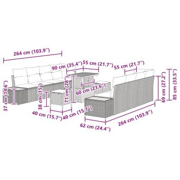 Gartensofa-set mit Kissen 11 pcs Schwarz und Creme