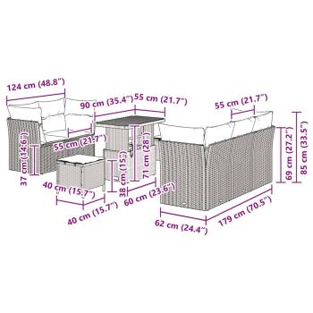 8-teiliges Garten-Sofa-Set mit Kissen Beige Poly Rattan Akazie