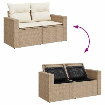 9-teiliges Garten-Sofa-Set mit Kissen Beige Poly-Rattan Akazie