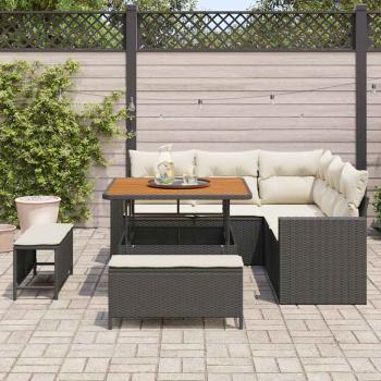 ARDEBO.de - 8-teiliges Garten Sofa Set mit Kissen Schwarz Poly Rattan Akazie
