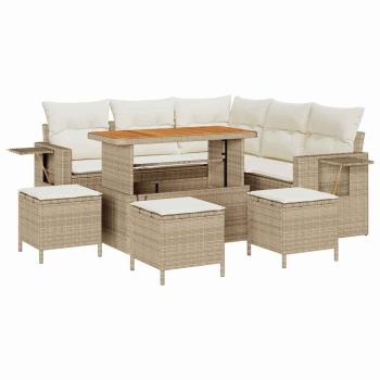 ARDEBO.de - 9-teiliges Garten Sofaset mit Kissen Beige Poly Rattan Akazie