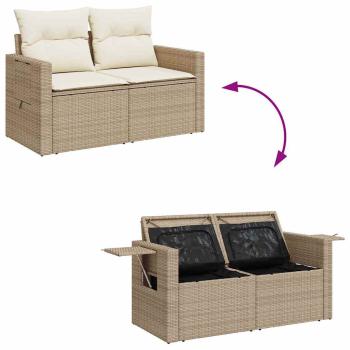 9-teiliges Garten Sofaset mit Kissen Beige Poly Rattan Akazie