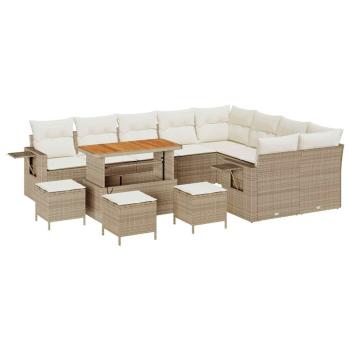 13-teiliges Garten-Sofa-Set mit Kissen Beige Poly Rattan Akazie