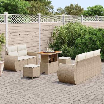 ARDEBO.de - 8-tlg. Garten-Sofagarnitur mit Kissen Beige Poly Rattan Akazie