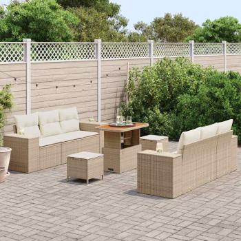 ARDEBO.de - 9-tlg. Garten-Sofagarnitur mit Kissen Beige Poly Rattan Akazie