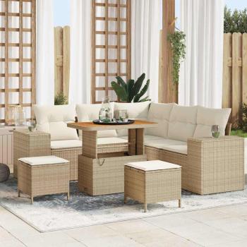 ARDEBO.de - 8-teiliges Garten Sofa Set mit Kissen Beige Poly Rattan Akazie