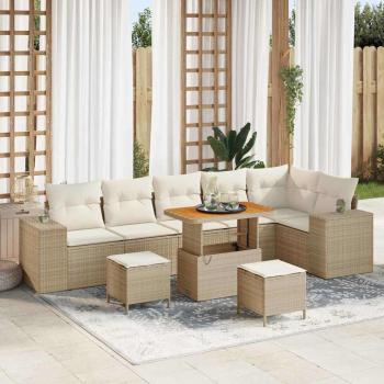 ARDEBO.de - 9-tlg. Garten-Sofagarnitur mit Kissen Beige Poly Rattan Akazie