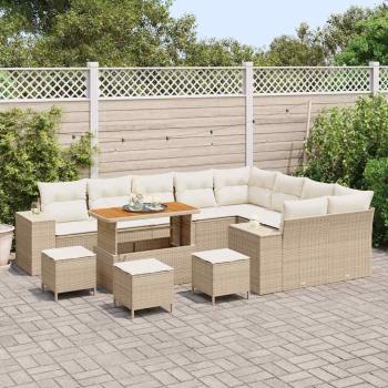 13-teiliges Garten-Sofa-Set mit Kissen Beige Poly Rattan Akazie