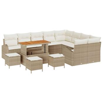 13-teiliges Garten-Sofa-Set mit Kissen Beige Poly-Rattan Akazie