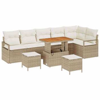 ARDEBO.de - 9-teiliges Garten Sofa Set mit Kissen Beige Poly Rattan Akazie